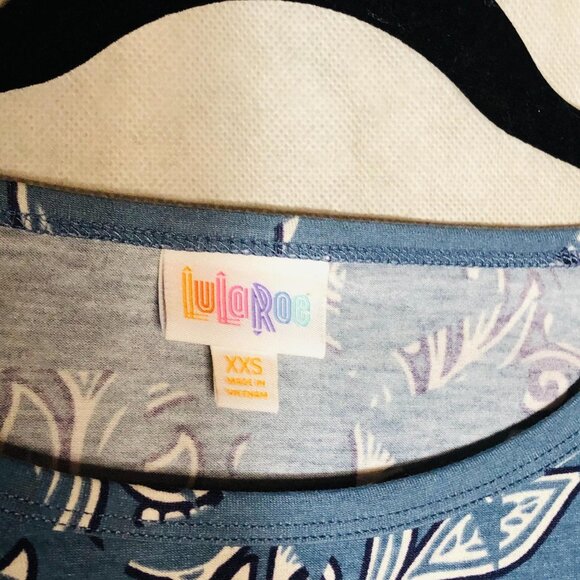 LuLaRoe Julia dress short sleeve blue white polyester blend xxs 38 READ new - Picture 6 of 12